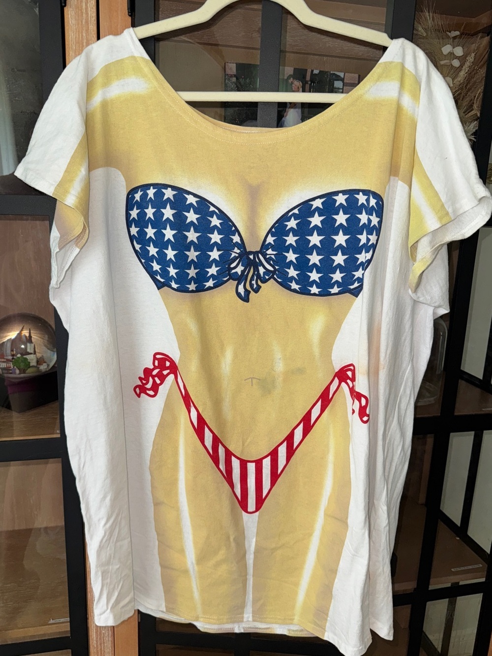 Vintage 90s Bikini USA Flag Novelty TShirt Plus Size Patriotic Tee swim coverup